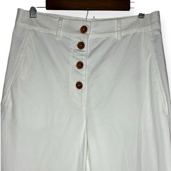AVN Iris Trousers White Pants Buttons Luxury Italian Size 42 Italy,‎ 6 US - Picture 4 of 10
